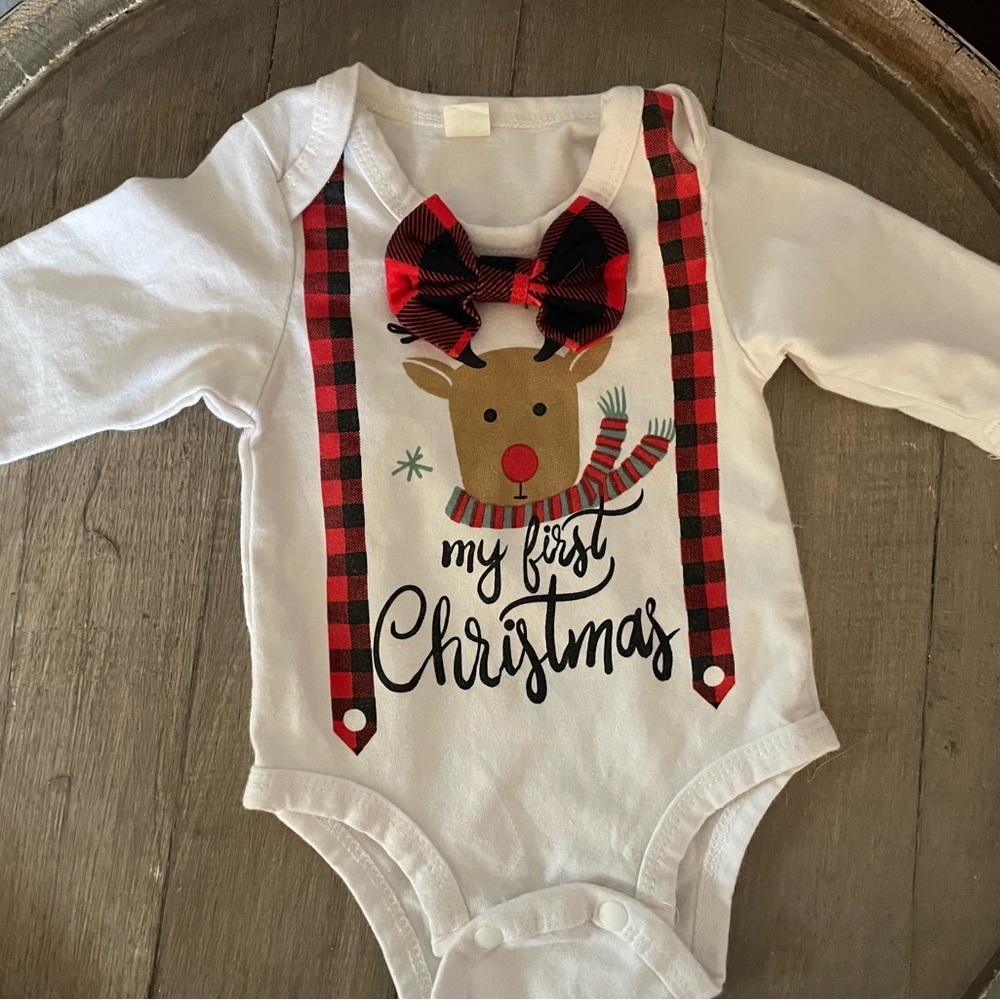 Unlisted White and Red Christmas Bodysuit with Reindeer Design